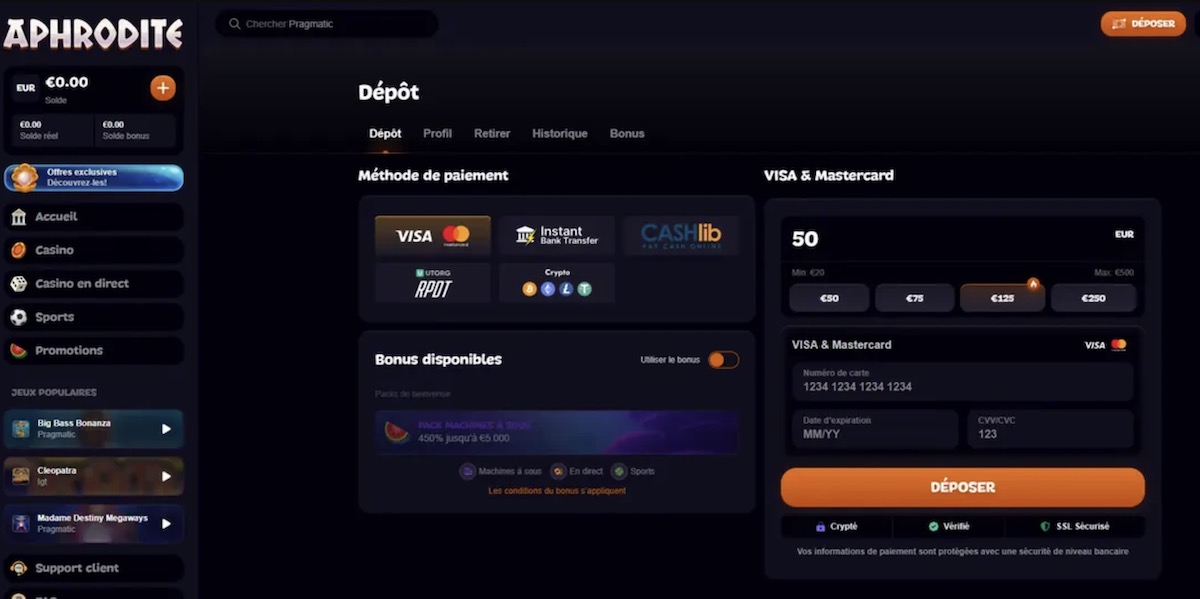 aphrodite casino depots