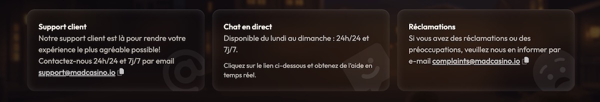 mad casino support
