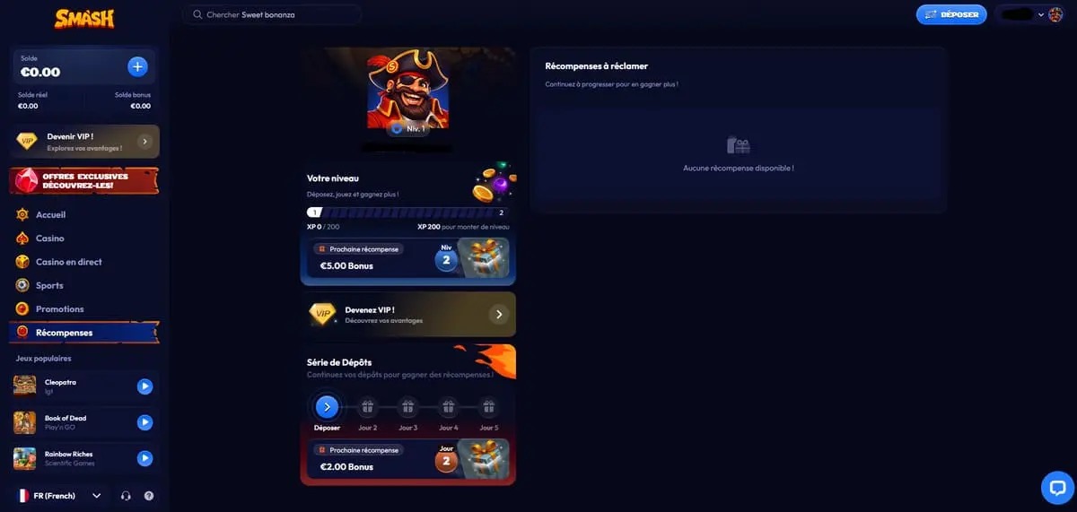 smash casino recompenses